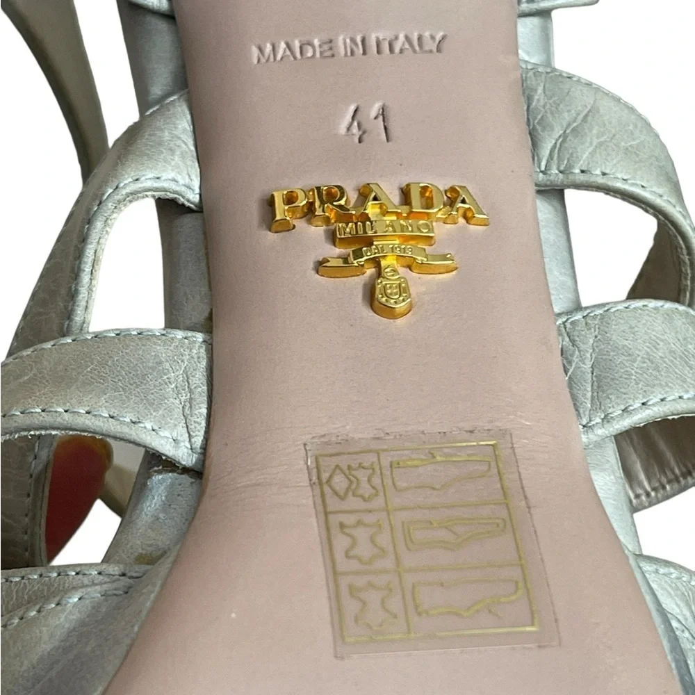 PRADA Women's Heels Calzatore Donna Grey‎ Leather Slingback Sandals size 41(11)